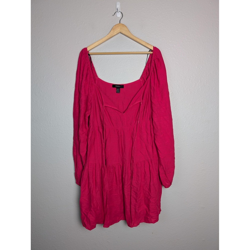 Forever 21 Dress Womens 1X Pink Short Trapeze & Swing Long Sleeve Square Neck
